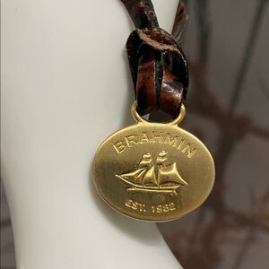 Brahmin Brown Braided Leather with Gold Medallion